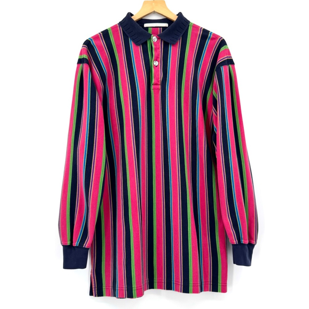 90s VTG-USA Perry Ellis Striped Long Sleeve Polo Rugby Shirt